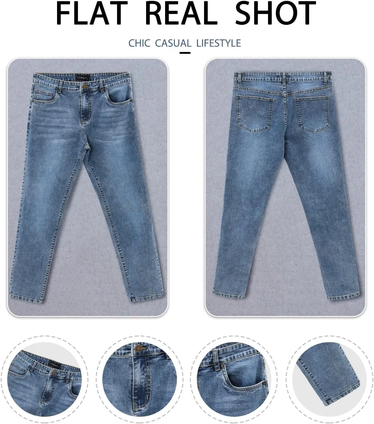 Woenzaia Mens Jeans Slim Fit Skinny Denim Stretch Tapered Jean Pants