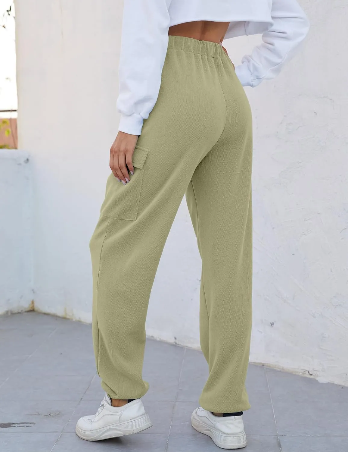 Women Cinch Bottom Cargo Sweatpants Casual Baggy High Waisted Wide Leg Joggers Pants Trousers with Pockets