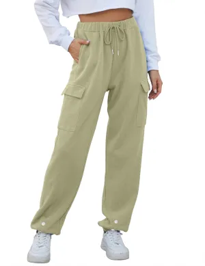 Women Cinch Bottom Cargo Sweatpants Casual Baggy High Waisted Wide Leg Joggers Pants Trousers with Pockets