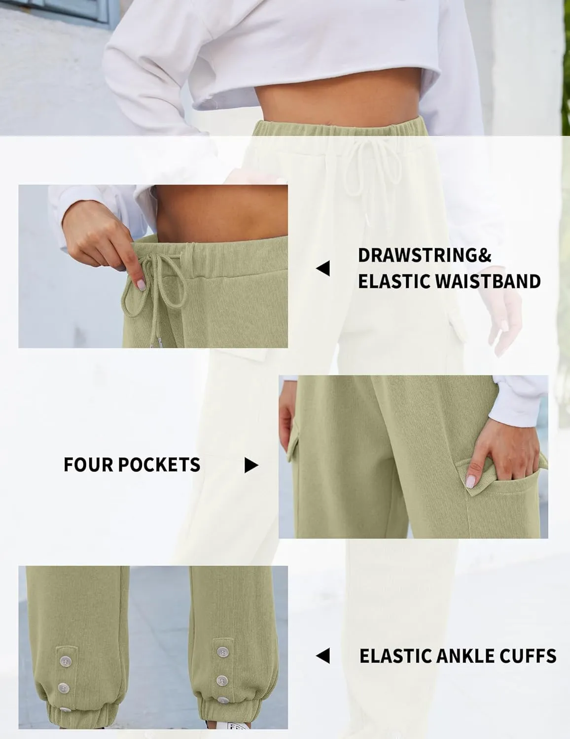 Women Cinch Bottom Cargo Sweatpants Casual Baggy High Waisted Wide Leg Joggers Pants Trousers with Pockets