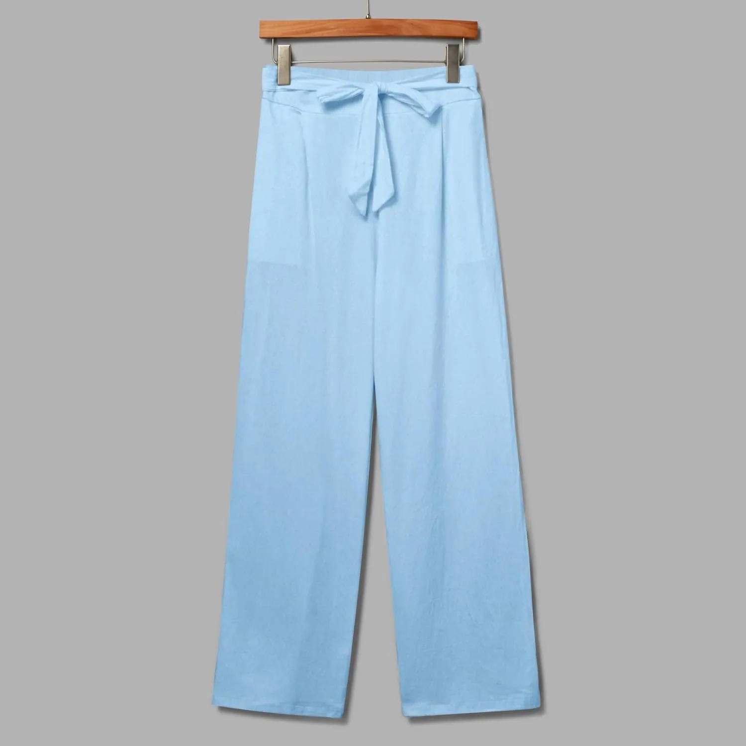 Women Cotton Linen Summer Flowy Pants Elastic Waist Wide Leg Slim-Fit Pants Office