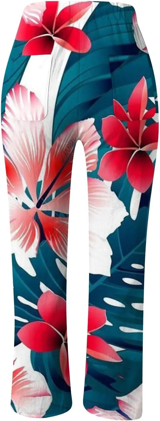 Women Cotton Linen Summer Trendy Pant Trousers Elastic Waisted Long Lounge Slim Fit Pants Beach