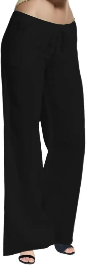 Women Linen Blend Summer Casual Loose Palazzo Lounge Pants Elastic Waist Baggy Stretchy Plus Size Trouser Trendy