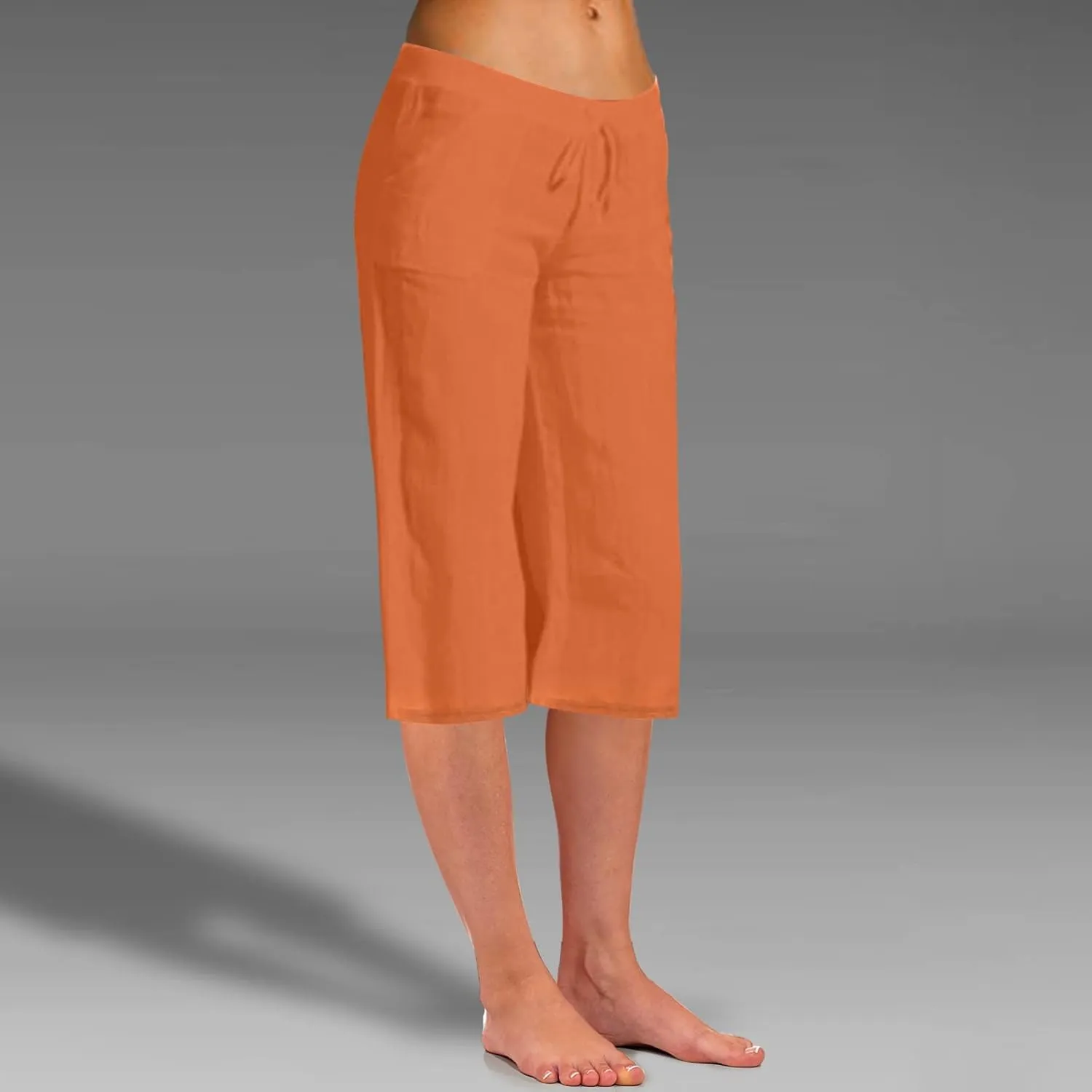 Women Linen Blend Summer Pull On Palazzo Lounge Pants High Waist Straight Slim-Fit Trousers Beach