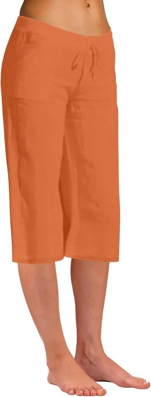 Women Linen Blend Summer Pull On Palazzo Lounge Pants High Waist Straight Slim-Fit Trousers Beach