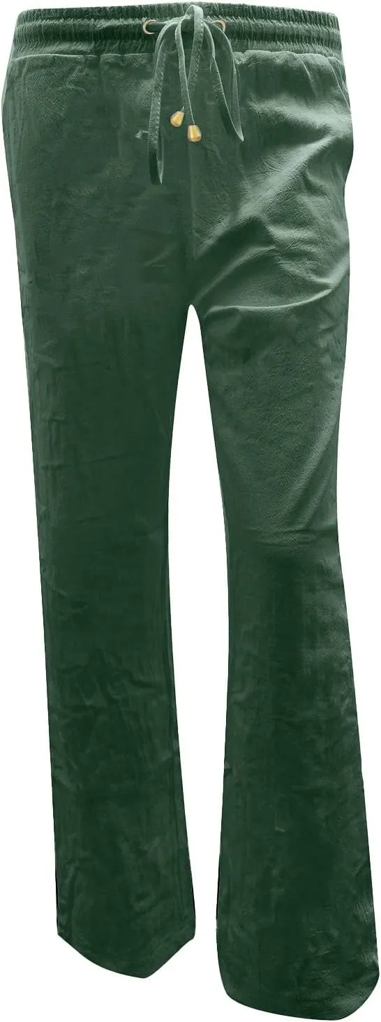 Women Linen Pants Beach Drawstring Joggers Cotton Loose Gauze Pants Summer Causal Lightweight Pants Wide Leg Trousers