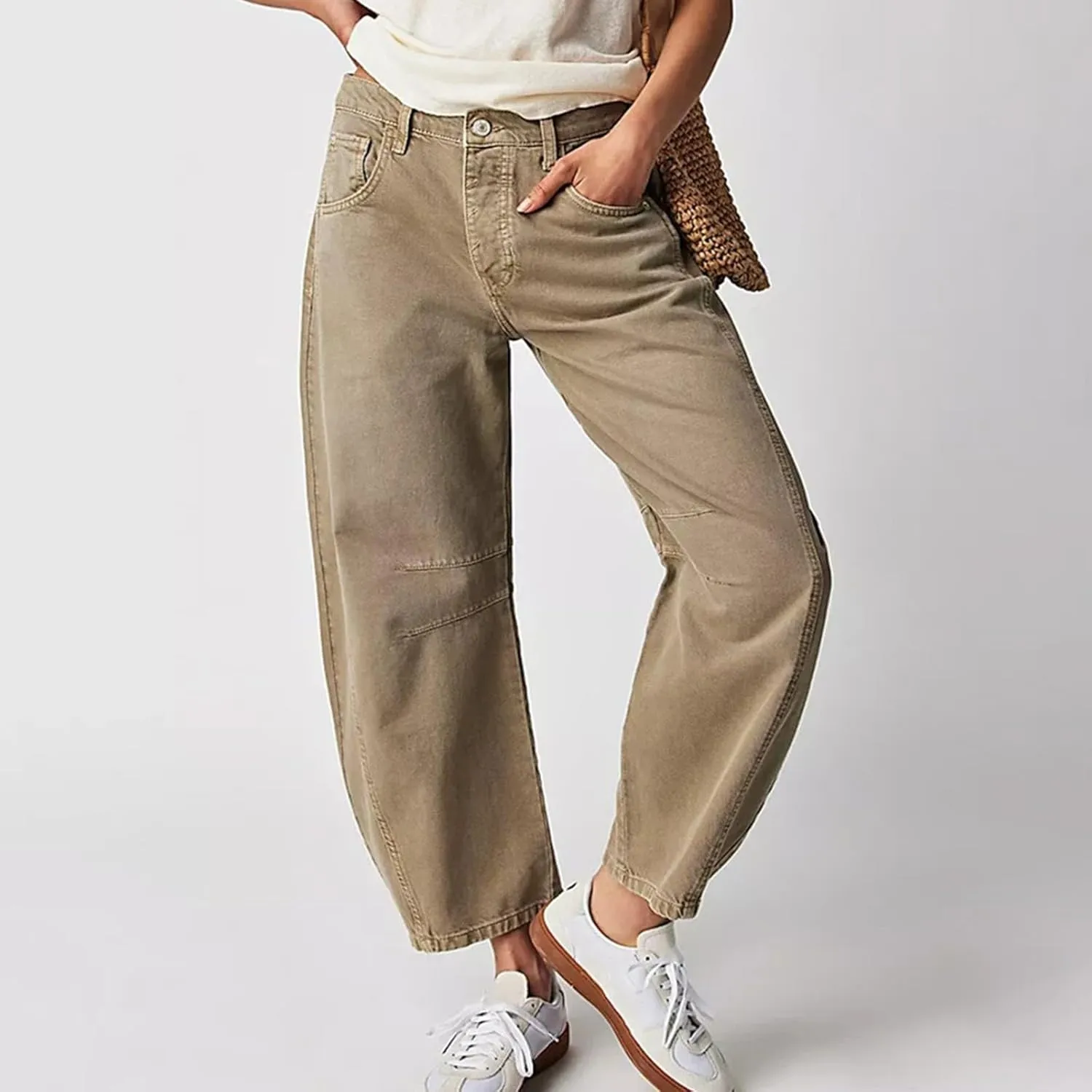 Women Linen Summer Letter Patched Palazzo Lounge Pants High Waist Stretchy Slim Fit Trousers Beach