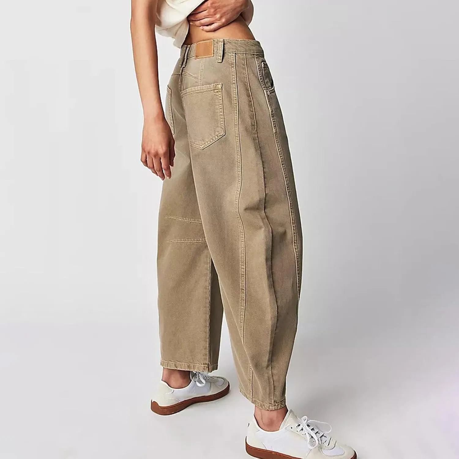 Women Linen Summer Letter Patched Palazzo Lounge Pants High Waist Stretchy Slim Fit Trousers Beach