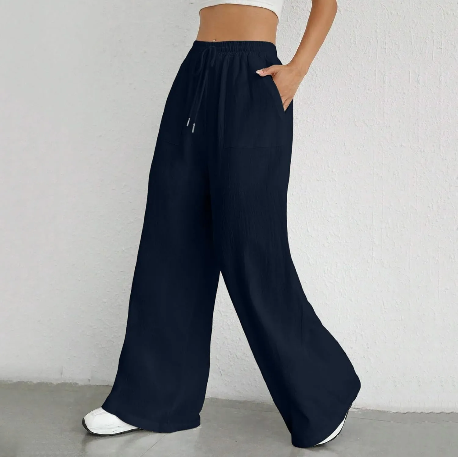 Women Linen Summer Printed Palazzo Pants Elastic Waisted Stretchy Plus Size Palazzo Pants Travel