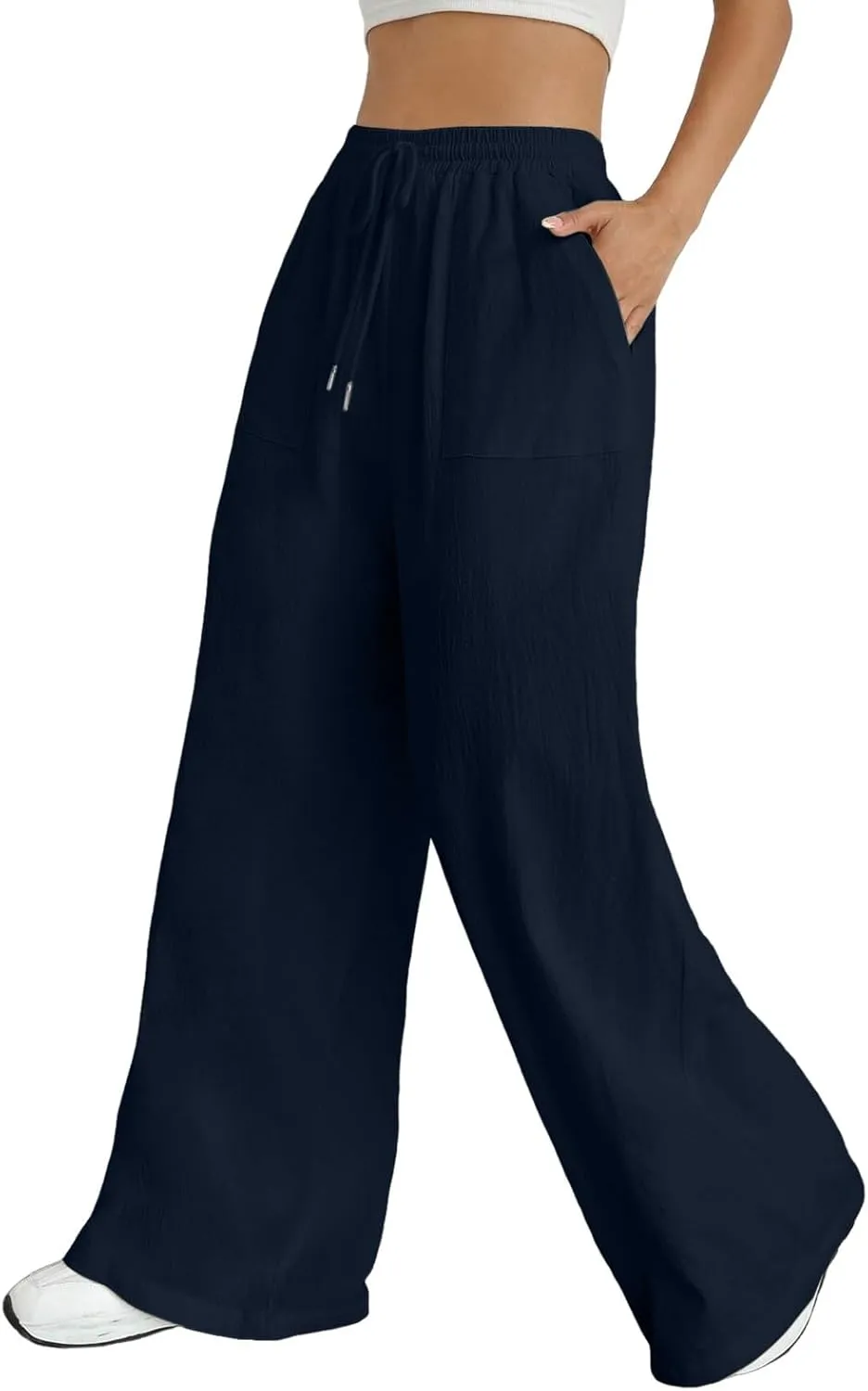 Women Linen Summer Printed Palazzo Pants Elastic Waisted Stretchy Plus Size Palazzo Pants Travel