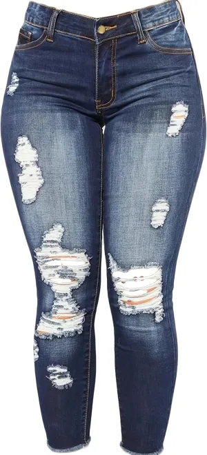 Women Skinny Ripped Jeans Stretch Distressed Destroyed Denim Pants