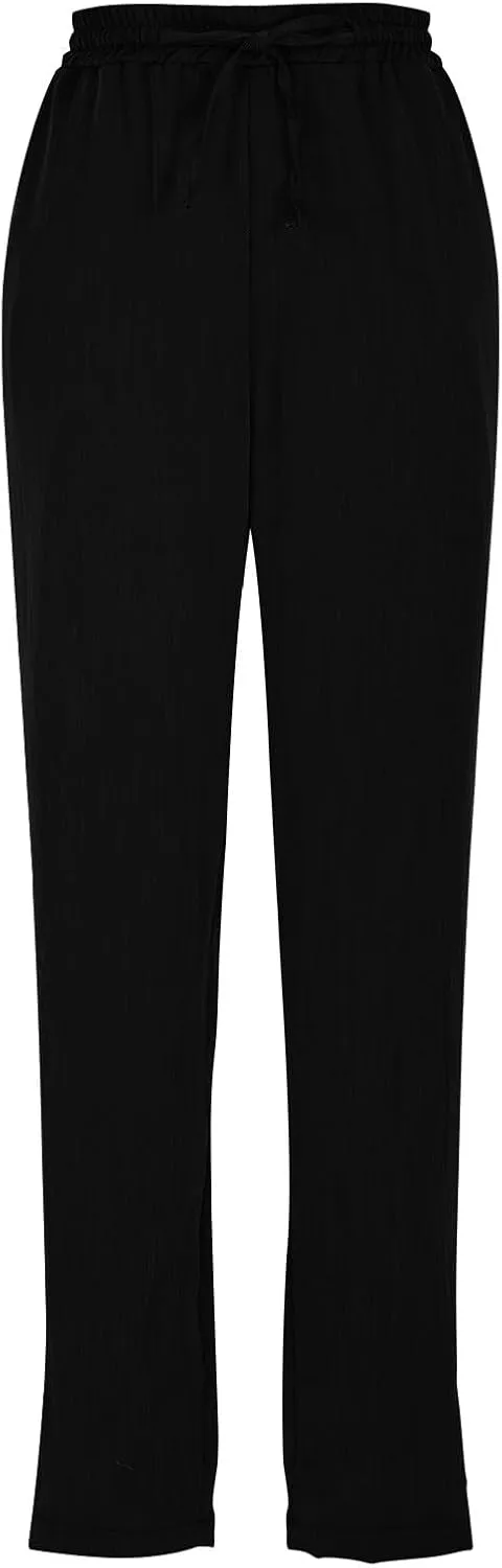 Women Straight Leg Pants Elastic Drawstring Trousers with Pockets 2025 Summer Casual Cotton Linen Beach Lounge Clothes