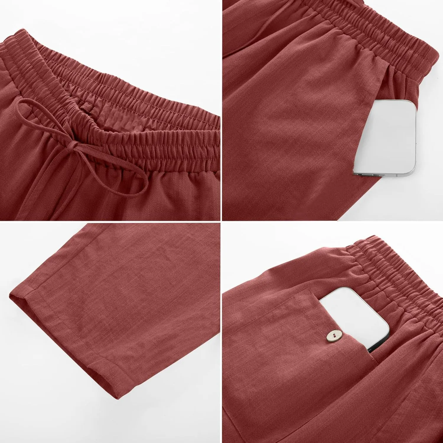 Women Straight Leg Pants Elastic Drawstring Trousers with Pockets 2025 Summer Casual Cotton Linen Beach Lounge Clothes