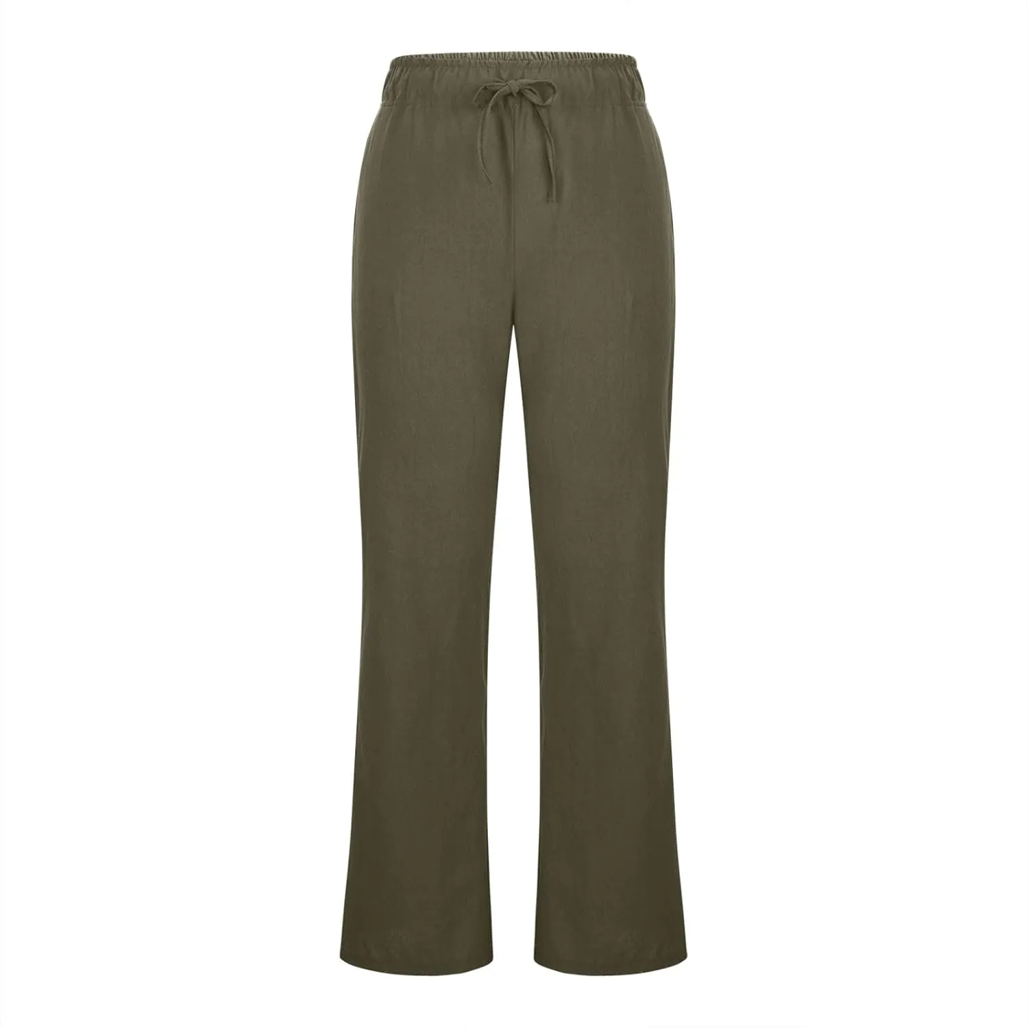 Women Summer High Waist Baggy Pants Loose Fit Cotton Linen Home Pants Casual Solid Elastic Waist Bell Bottom Trouser