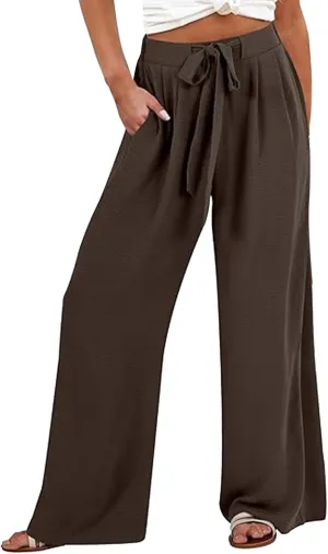 Women Wide Leg Palazzo Pants Summer High Waist Flowy Casual Trousers Loose Lounge 2025 Trendy Beach Travel Vacation Clothes