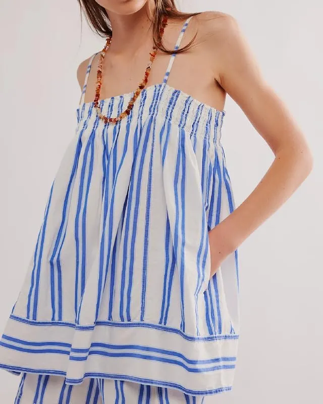 Women Y2k 2 Piece Outfits Set Sleeveless Peplum Cami Top and Wide Leg Shorts Loungewear Striped Summer Shorts Set