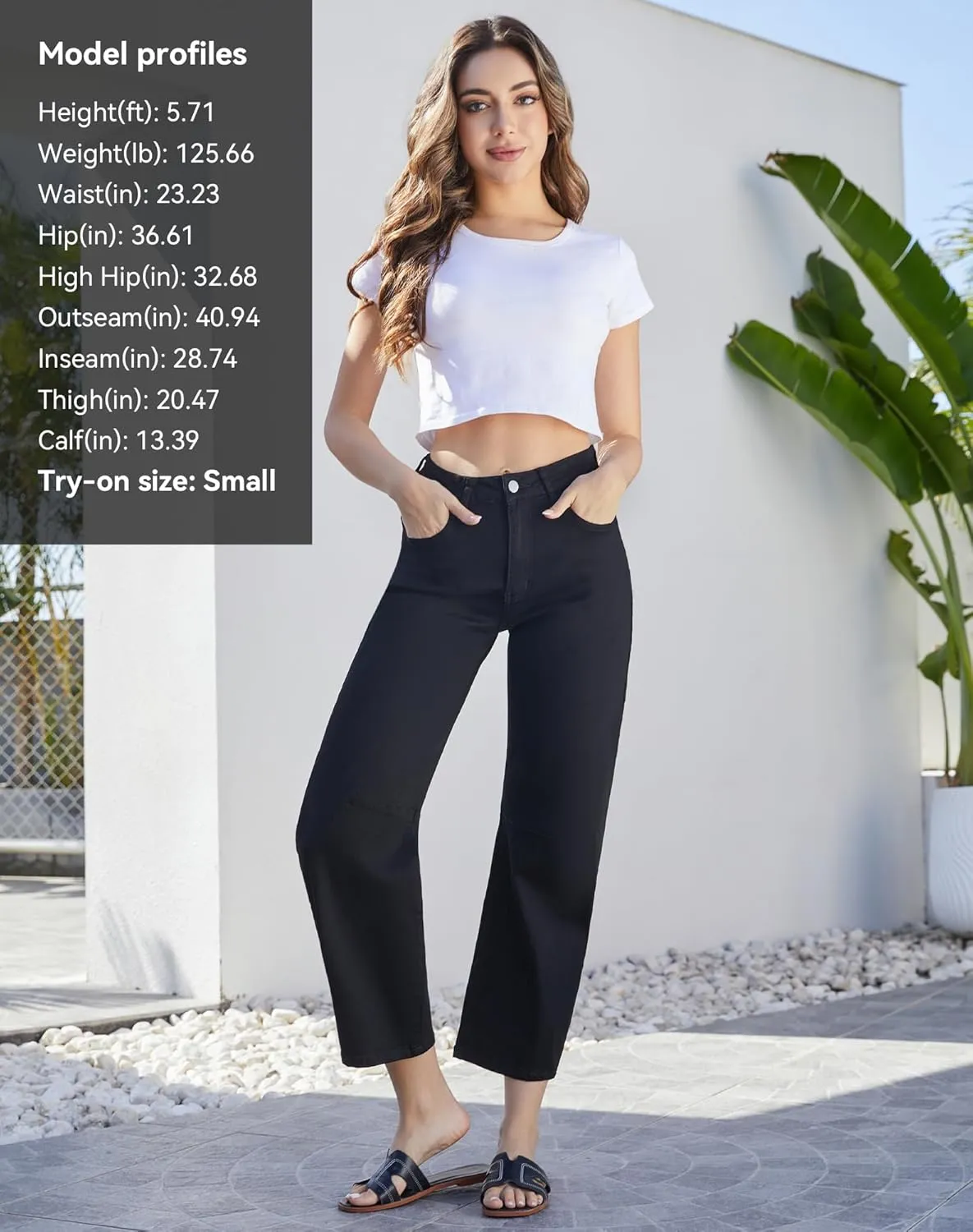 Womens Barrel Jeans High Waisted Ankle Horseshoe Stretchy Ankle Denim Pants