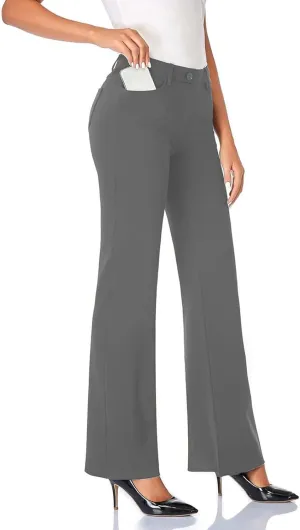 Womens Bootcut Dress Pants Business Casual Work Pants with Pockets High Waist Stretchy Trousers Pull On Slacks