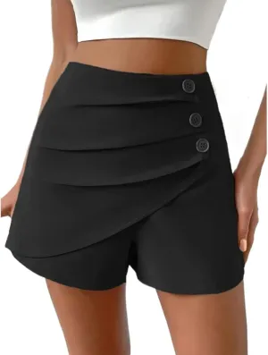Womens Button Front Wrap Skirts High Waist Tummy Control Dressy Skorts Summer Solid Ruffle Casual Workwear Outfits