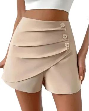 Womens Button Front Wrap Skirts High Waist Tummy Control Dressy Skorts Summer Solid Ruffle Casual Workwear Outfits