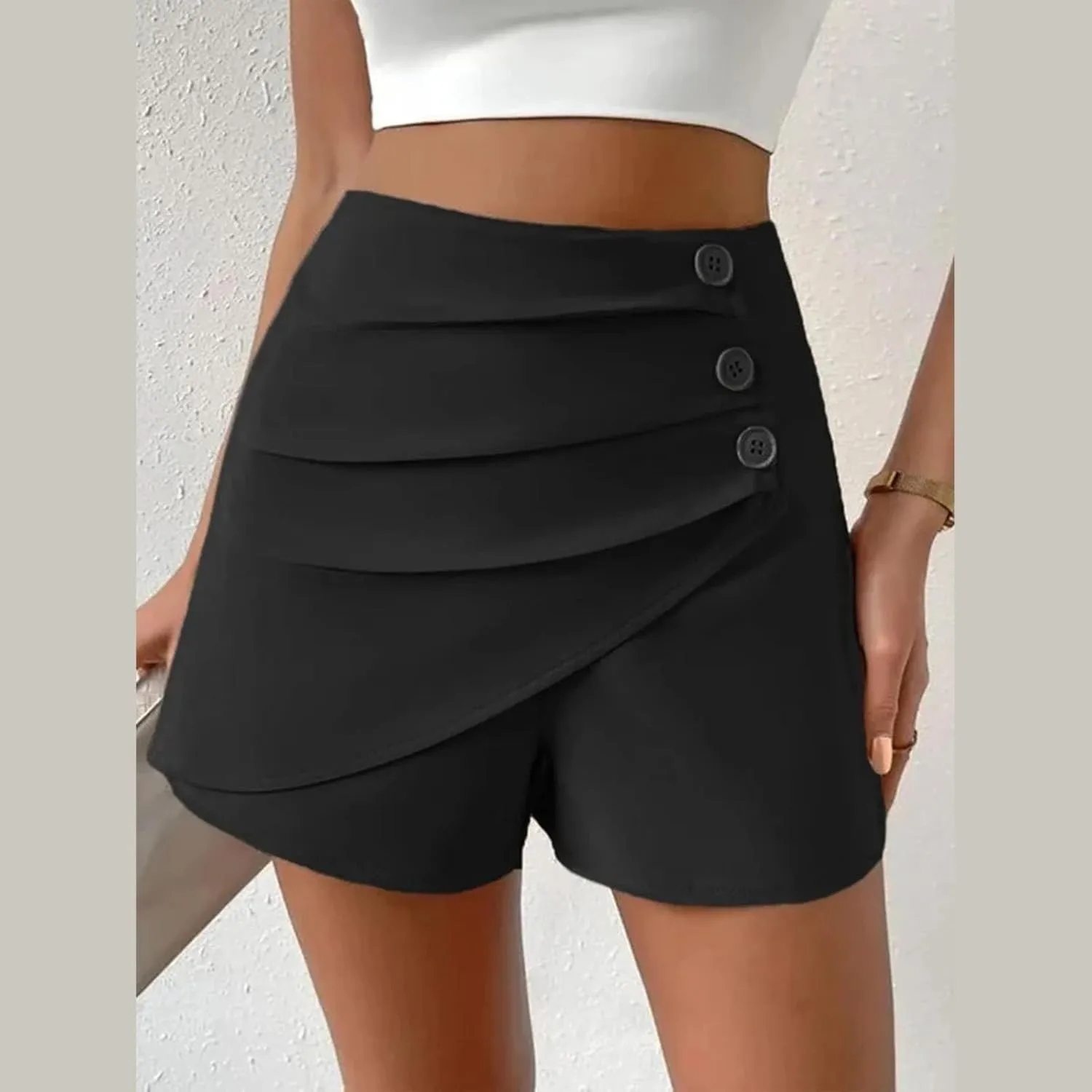 Womens Button Front Wrap Skirts High Waist Tummy Control Dressy Skorts Summer Solid Ruffle Casual Workwear Outfits
