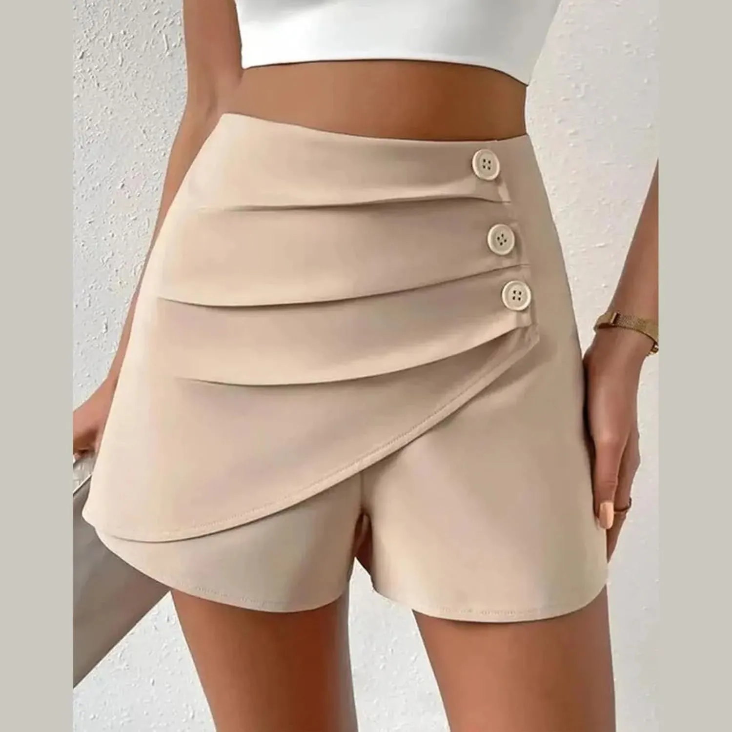 Womens Button Front Wrap Skirts High Waist Tummy Control Dressy Skorts Summer Solid Ruffle Casual Workwear Outfits