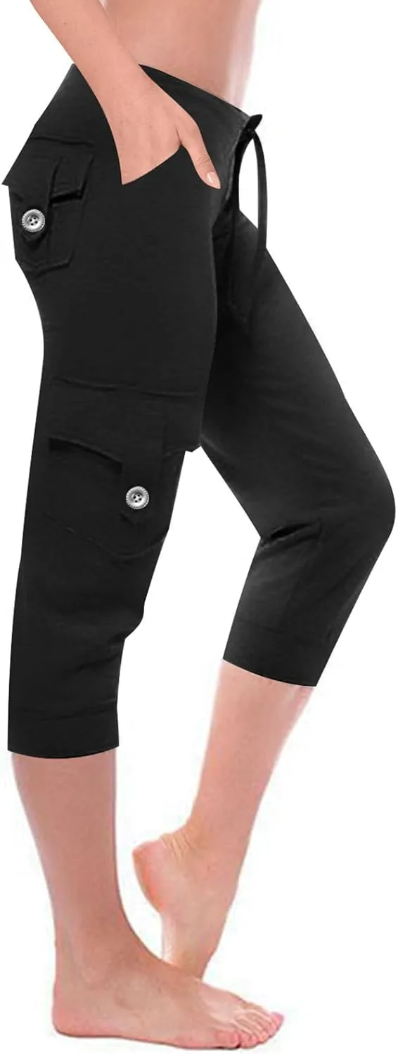 Womens Cargo Capri Pants with Pockets Lightweight Joggers Yoga Hiking Pants Workout Sweatpants Summer Casual Trousers