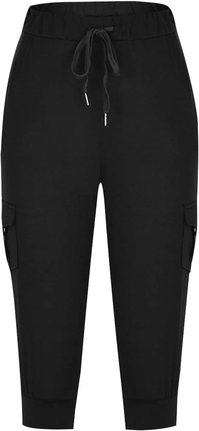 Womens Cargo Capri Pants with Pockets Lightweight Joggers Yoga Hiking Pants Workout Sweatpants Summer Casual Trousers