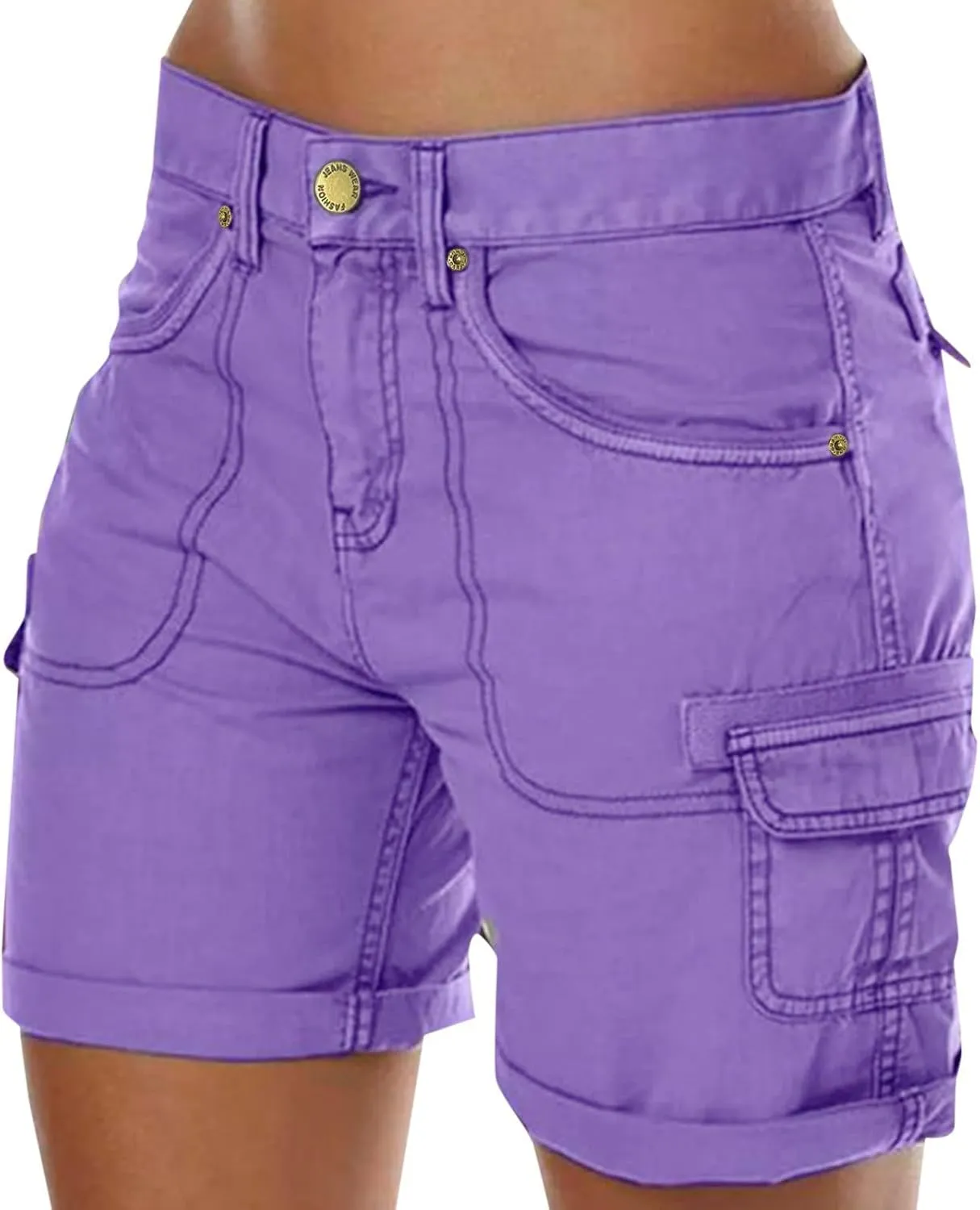 Womens Cargo Shorts Summer Casual Jeans Trendy High Waisted Casual Summer Pull On Drawstring Beach Loost Fit Shorts