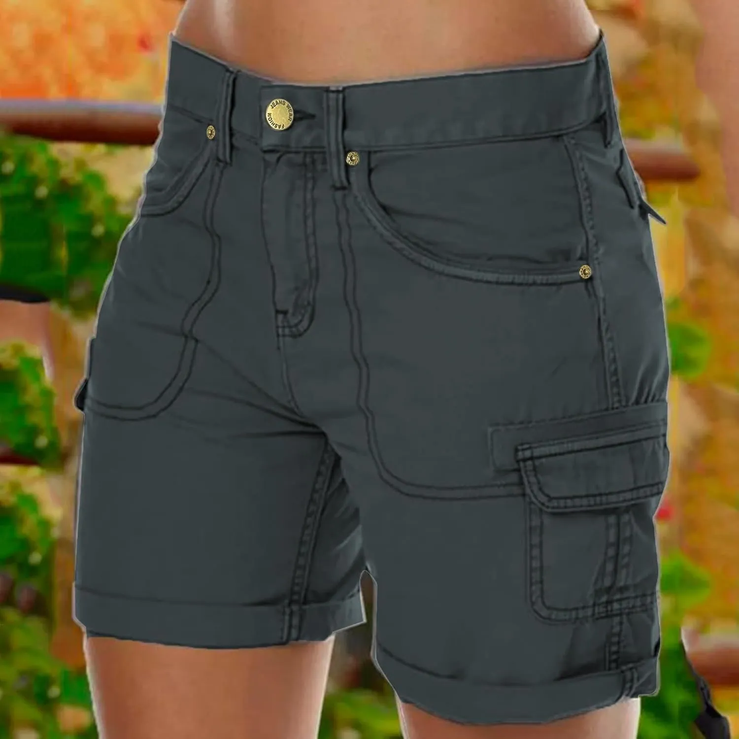 Womens Cargo Shorts Summer Casual Jeans Trendy High Waisted Casual Summer Pull On Drawstring Beach Loost Fit Shorts