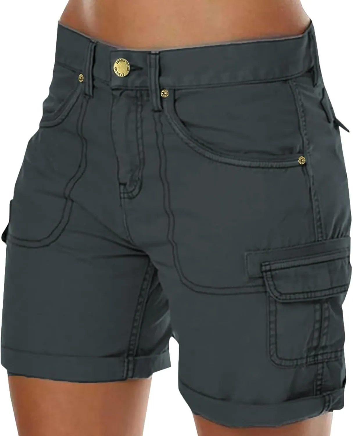 Womens Cargo Shorts Summer Casual Jeans Trendy High Waisted Casual Summer Pull On Drawstring Beach Loost Fit Shorts