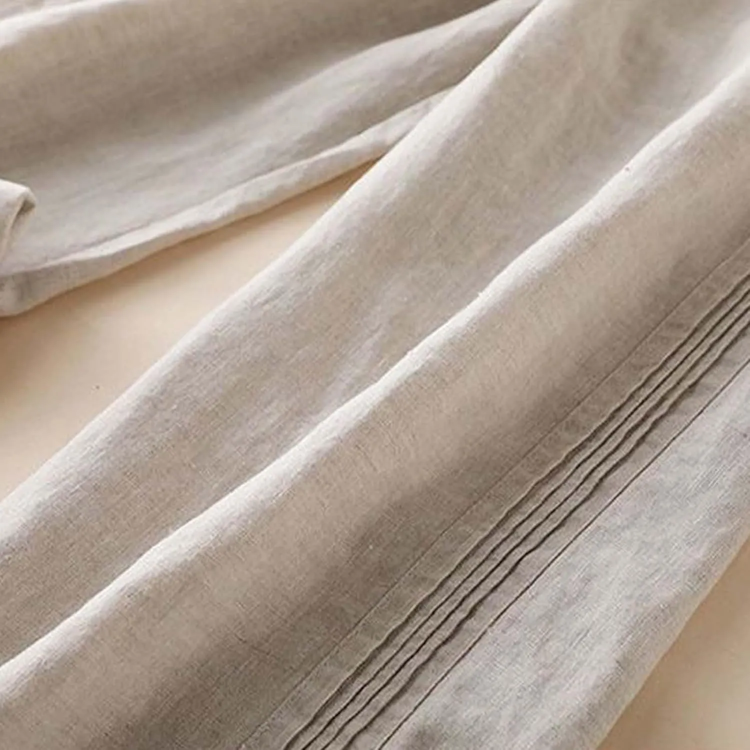 Women's Casual Cotton Linen Pants Summer Lightweight Elastic Waist Long Pants Relax Fit Straight Leg Lounge Trousers Pocket