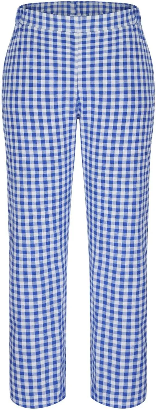 Women's Casual Plaid Pants Summer High Waist Comfort Athletic Trousers Fashion Loose Comfy Lounge Pant with Pocket