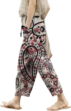 Women's Clothing Summer Casual Drawstring Pants Flowy Wide Leg Beach Trousers with Pockets Fleece Lined Leggings