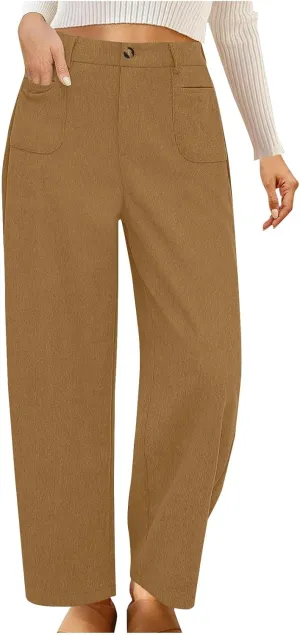 Women's Corduroy Pants High Waist Straight Leg Pant Casual Elastic Waist Sweatpants Stretchy Loose Wide Leg Trousers