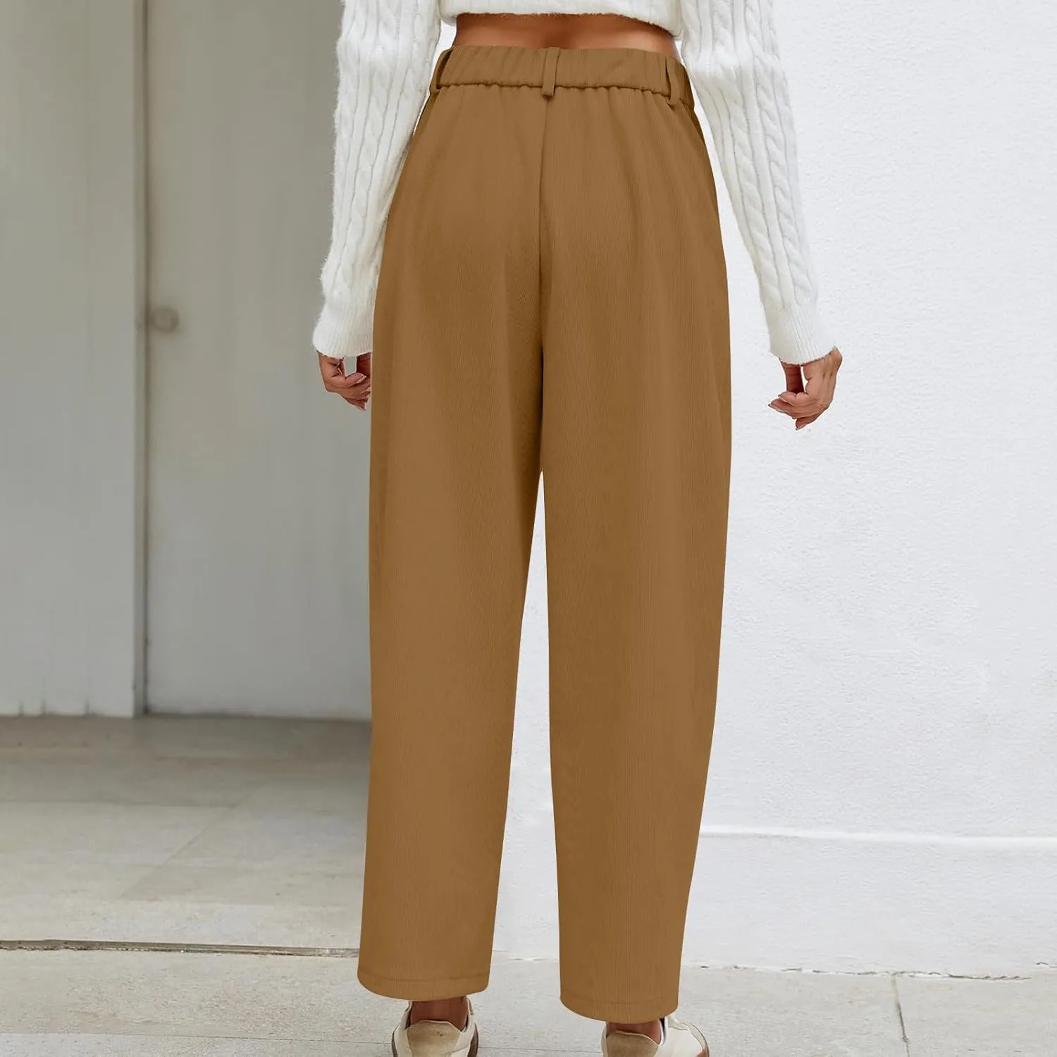 Women's Corduroy Pants High Waist Straight Leg Pant Casual Elastic Waist Sweatpants Stretchy Loose Wide Leg Trousers