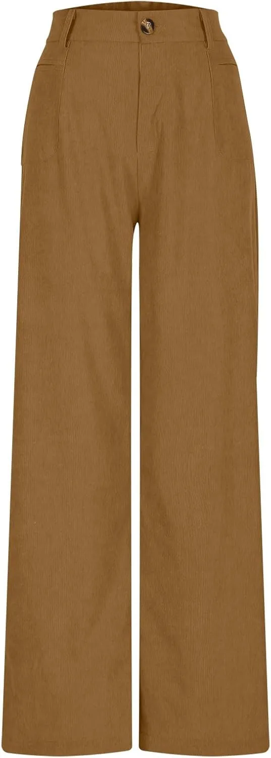 Women's Corduroy Pants High Waist Straight Leg Pant Casual Elastic Waist Sweatpants Stretchy Loose Wide Leg Trousers