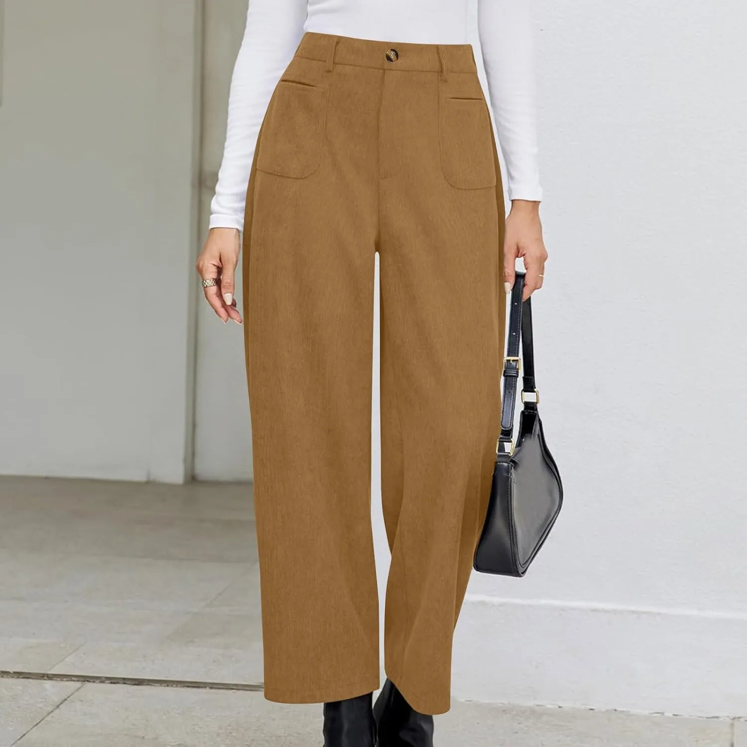 Women's Corduroy Pants High Waist Straight Leg Pant Casual Elastic Waist Sweatpants Stretchy Loose Wide Leg Trousers
