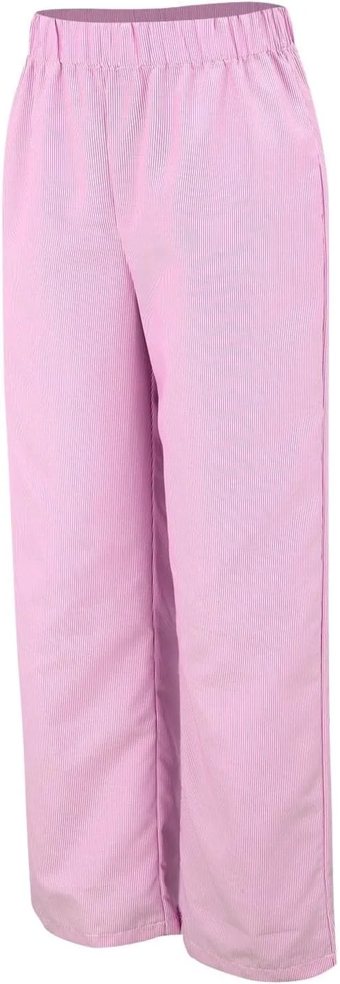 Womens Cotton Linen Casual Pants 2024 Summer Trendy Loose Fit Wide Leg Y2k Striped Trousers Elastic High Waist Fashion Pants