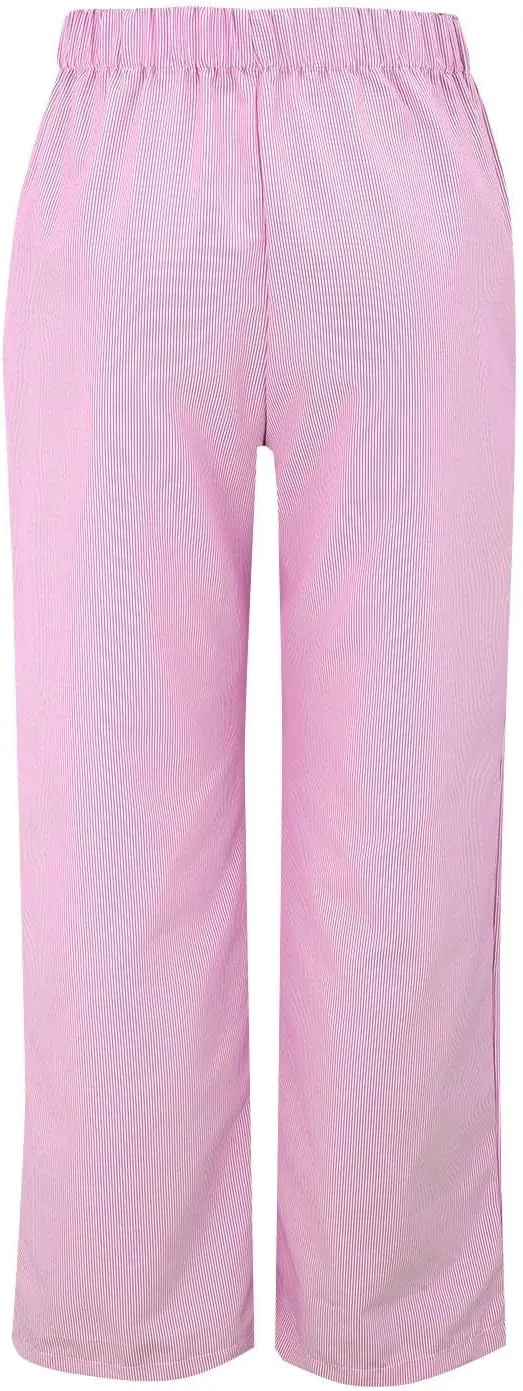 Womens Cotton Linen Casual Pants 2024 Summer Trendy Loose Fit Wide Leg Y2k Striped Trousers Elastic High Waist Fashion Pants