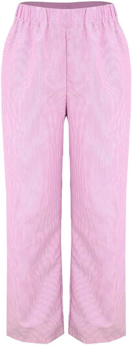 Womens Cotton Linen Casual Pants 2024 Summer Trendy Loose Fit Wide Leg Y2k Striped Trousers Elastic High Waist Fashion Pants