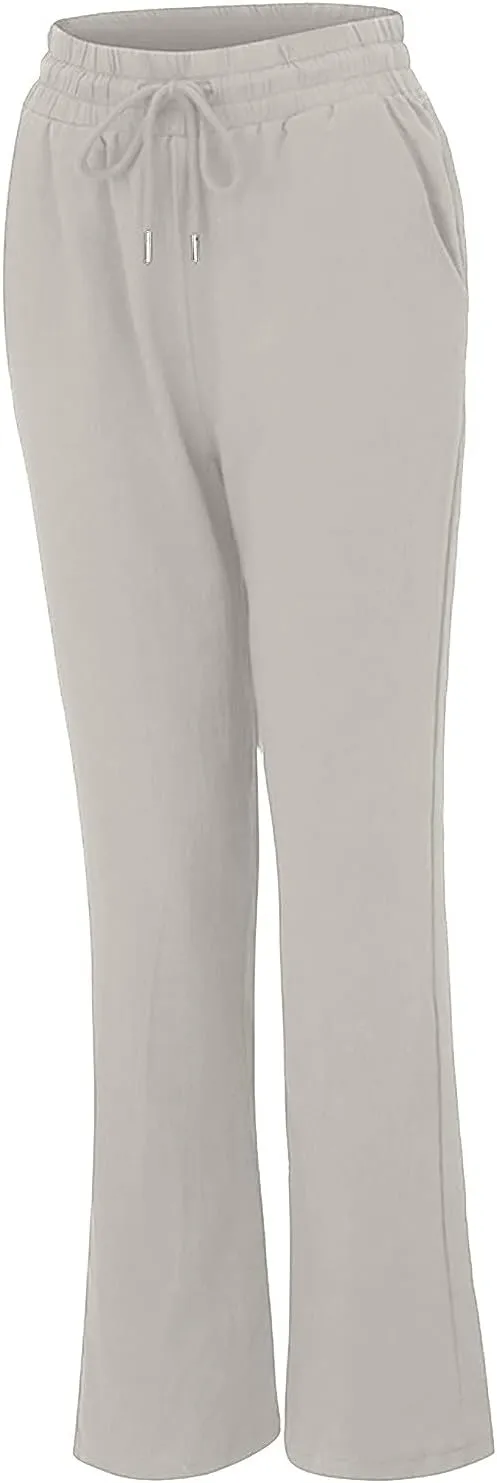 Womens Cotton Linen Pants 2025 Casual Elastic High Waisted Straight Leg Lounge Pant Summer Long Trousers with Pockets