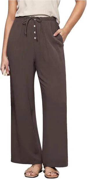 Women's Cotton Linen Pants High Waisted Adjustable Tie Knot Trousers Summer Casual Work Wide Leg Pants for Women
