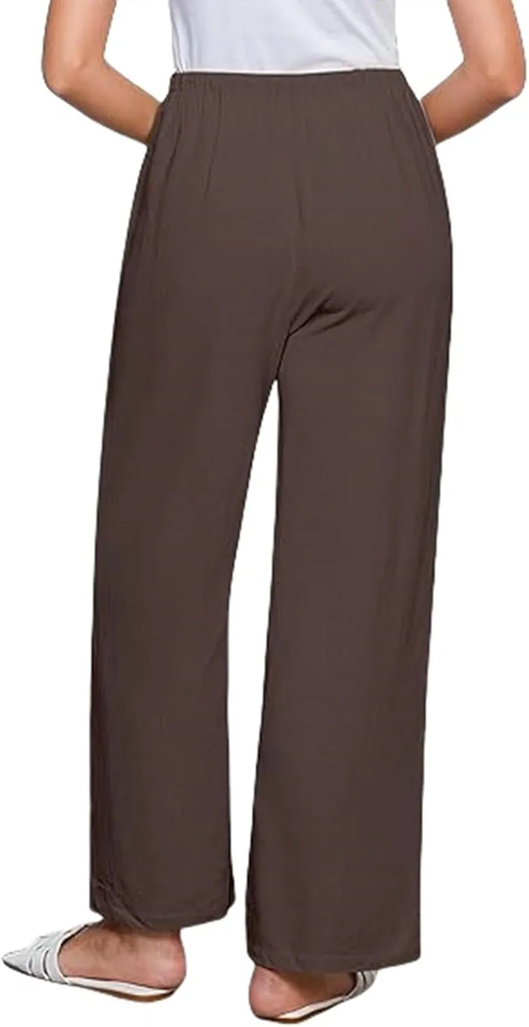 Women's Cotton Linen Pants High Waisted Adjustable Tie Knot Trousers Summer Casual Work Wide Leg Pants for Women