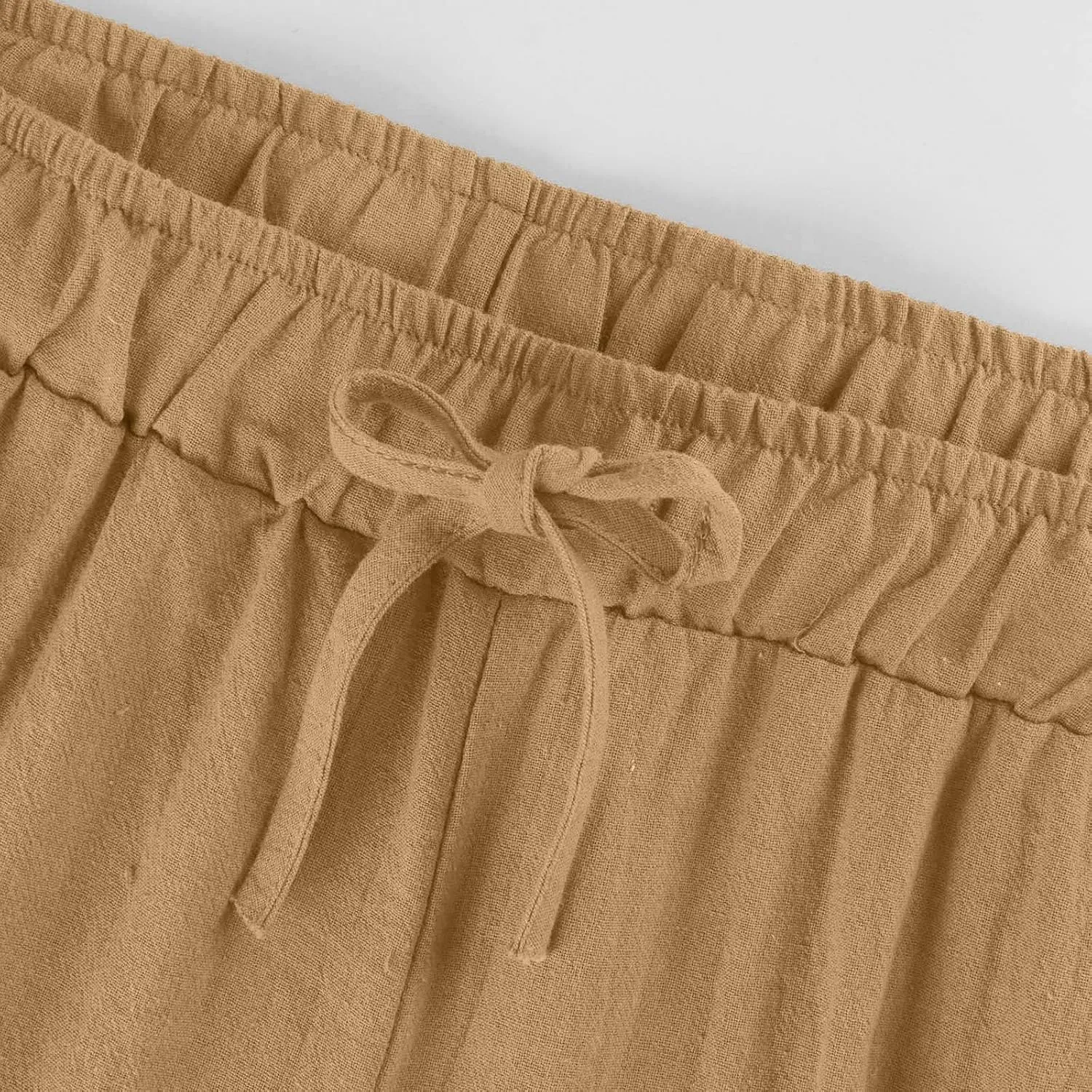 Women's Cotton Linen Pants,Summer Wide Leg Casual Loose Drawstring High Waist Palazzo Pants with Pockets