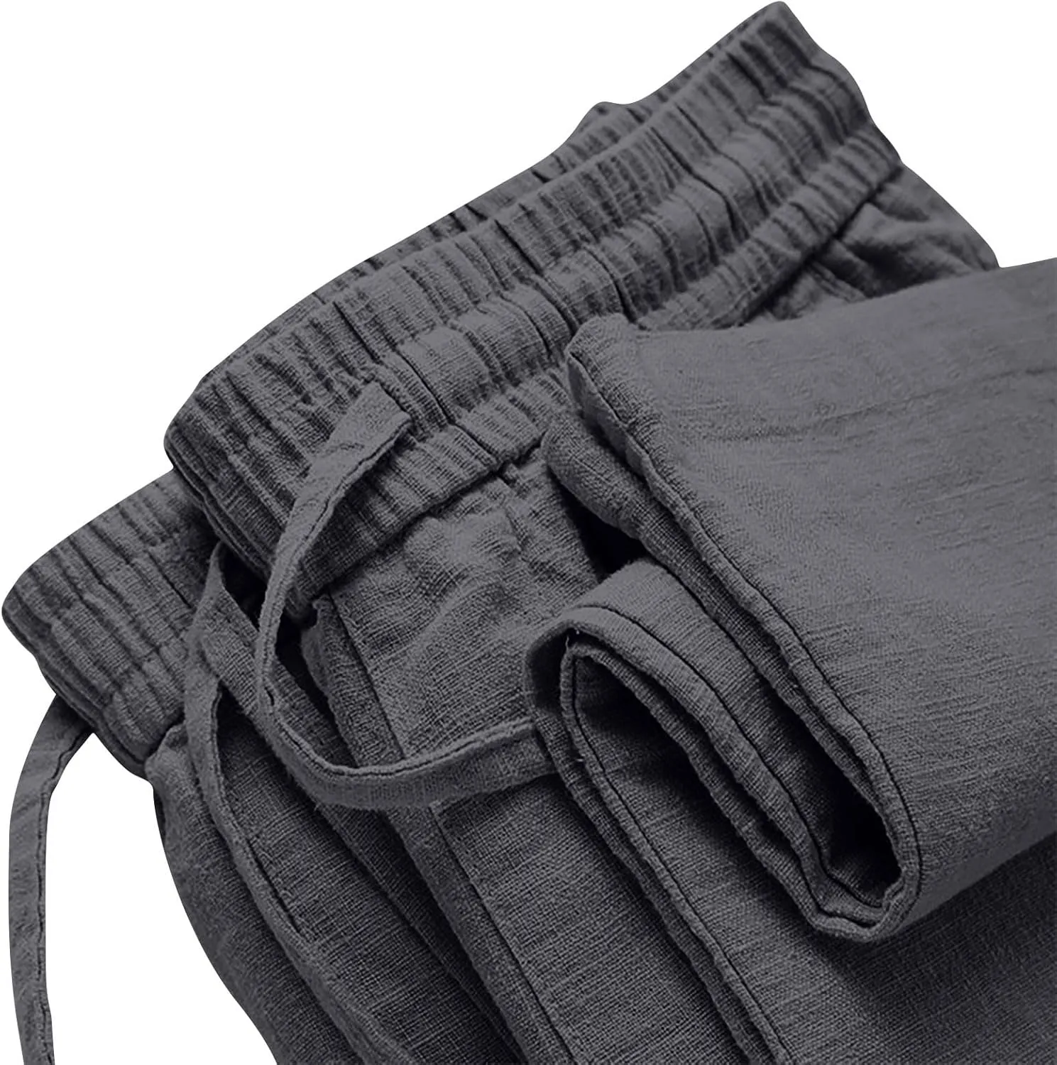 Women's Cotton Linen Straight Leg Pants Plus Size Drawstring Casual Trousers with Pockets Summer Beach Lounge Pant