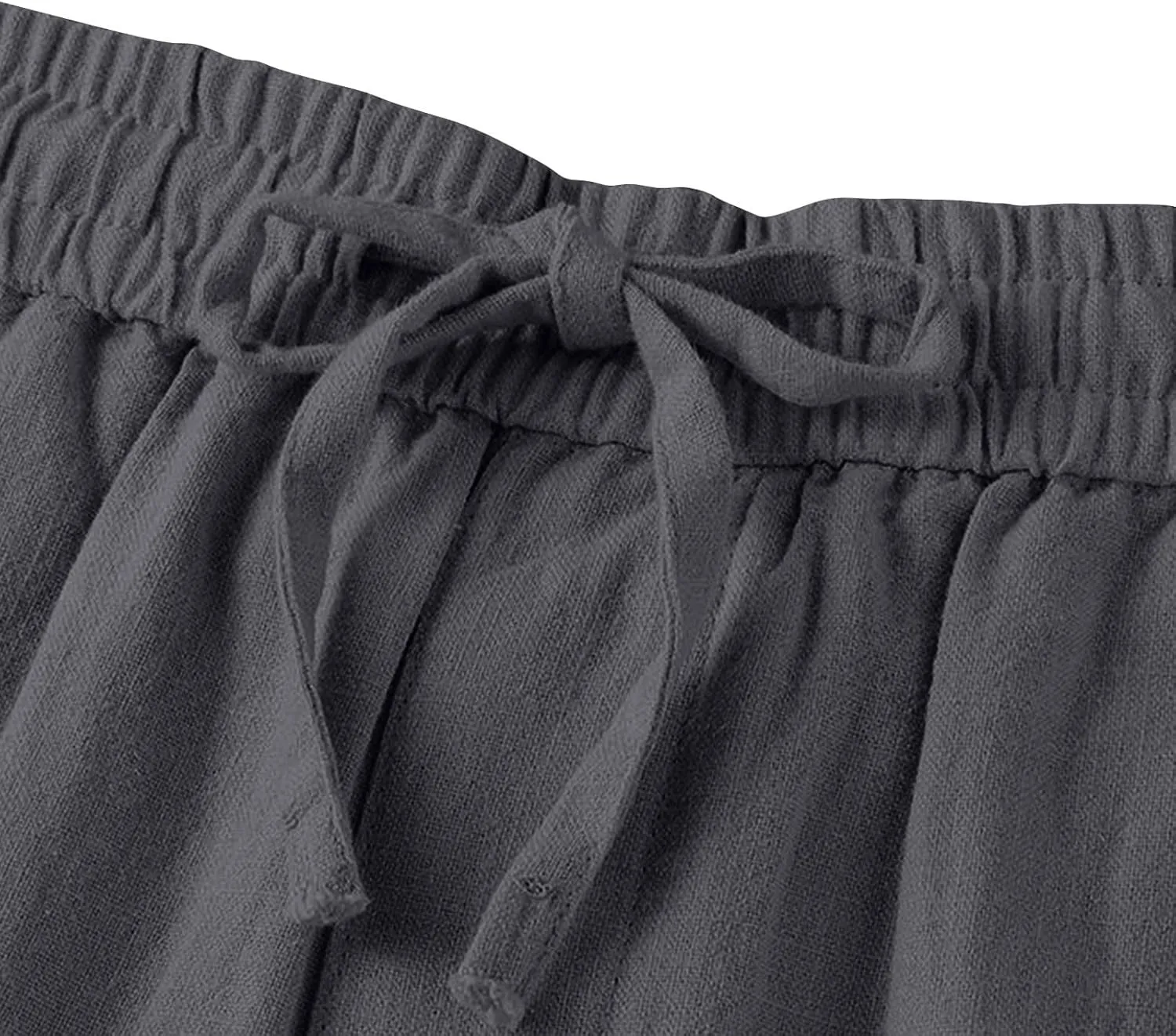 Women's Cotton Linen Straight Leg Pants Plus Size Drawstring Casual Trousers with Pockets Summer Beach Lounge Pant