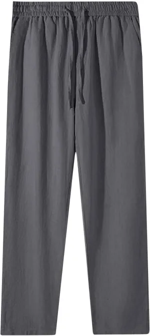 Women's Cotton Linen Straight Leg Pants Plus Size Drawstring Casual Trousers with Pockets Summer Beach Lounge Pant