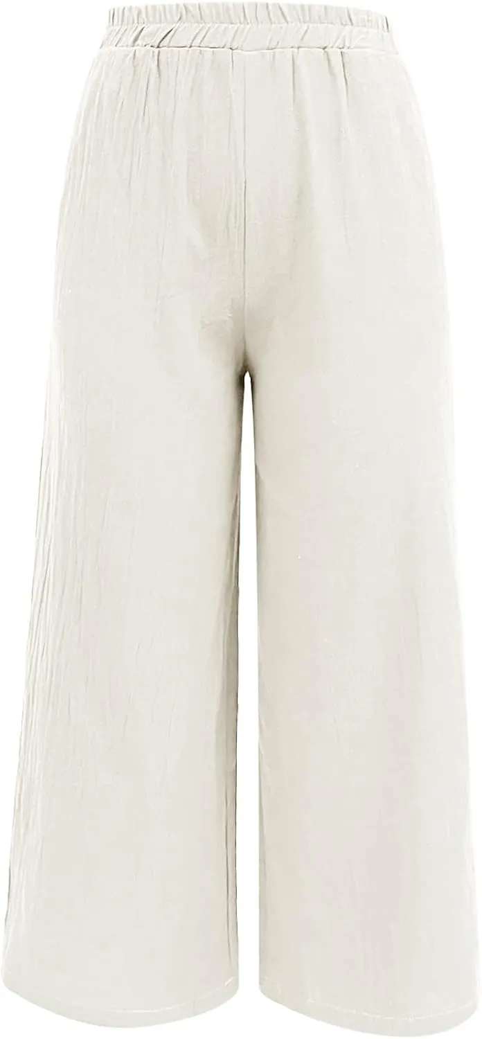 Womens Cotton Linen Summer Baggy Palazzo Pants Low Waist Lounge Pants Slim-Fit Palazzo Lounge Pants Beach