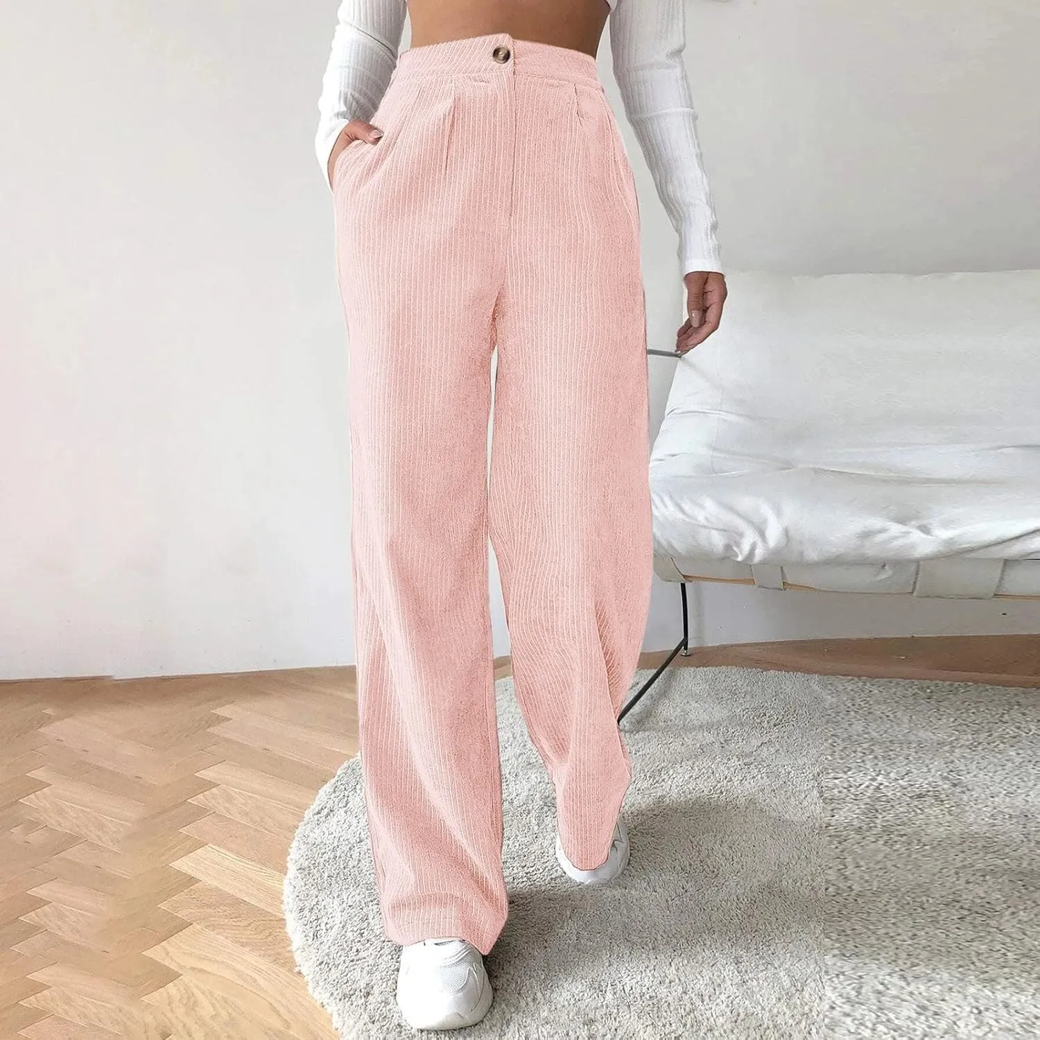 Women's Cotton Linen Summer Casual Flowy Palazzo Lounge Pants Elastic Waist Baggy Stretchy Plus Size Trousers